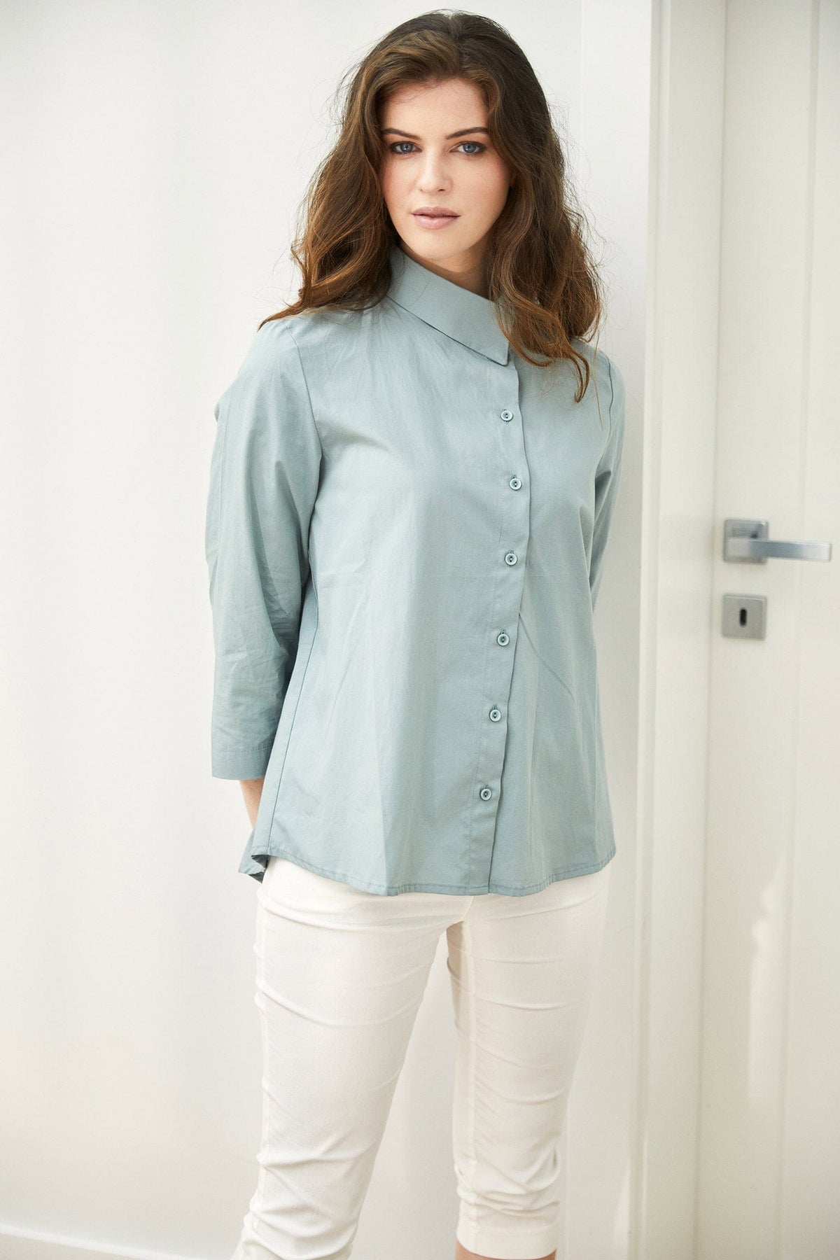 OZAI N KU Wrap Over Collar Shirt