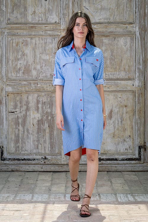 トップス Dutch Vintage stripe cotton smock shirt Dutch Vintage stripe cotton smock shirt（Vintage Blue White