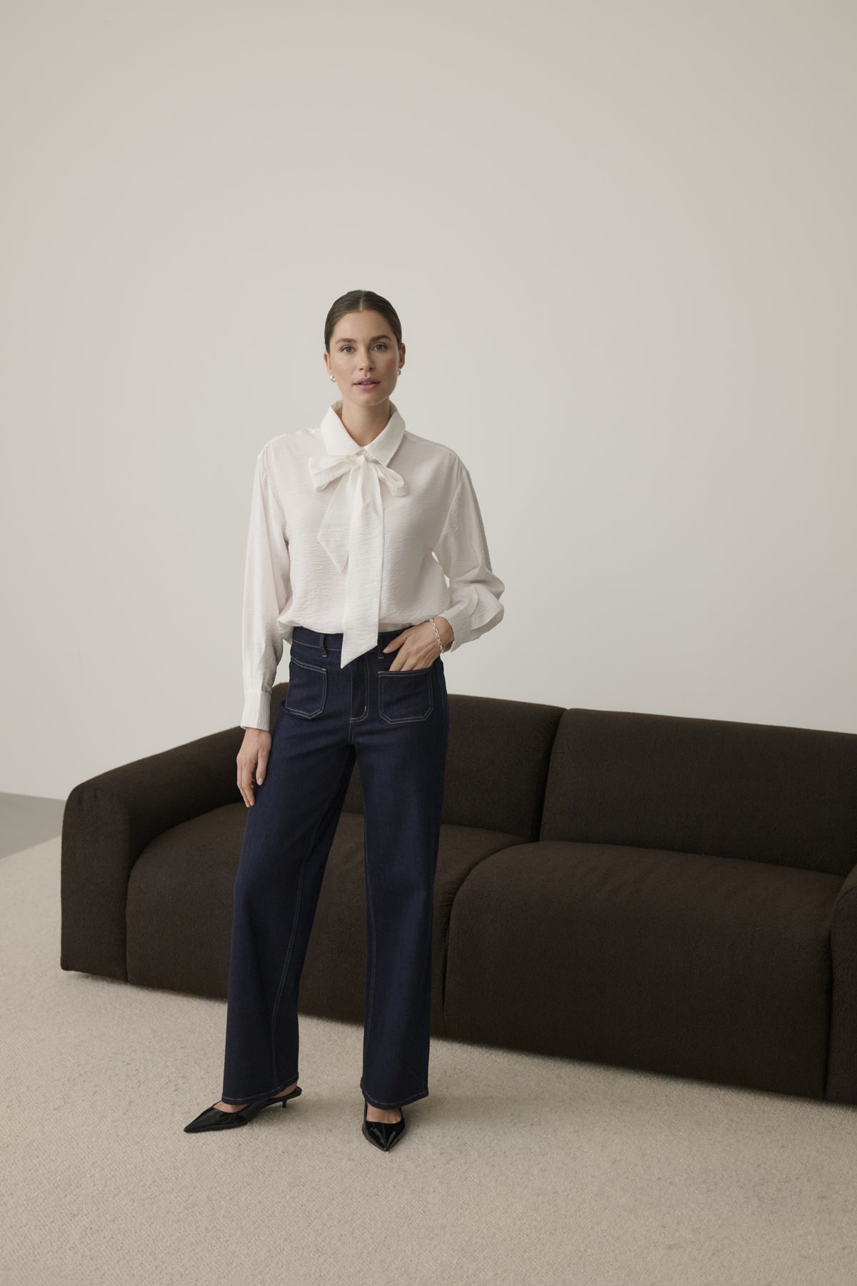 KAFFE detachable bow shirt