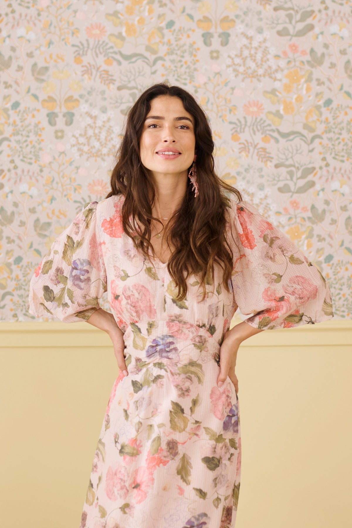 cream dress with pink flowers Provence Dress, Natural