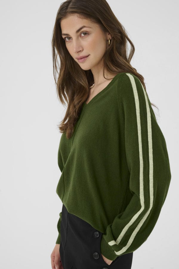 CREAM V-neck Cashmere Touch Sport Stripe Knit