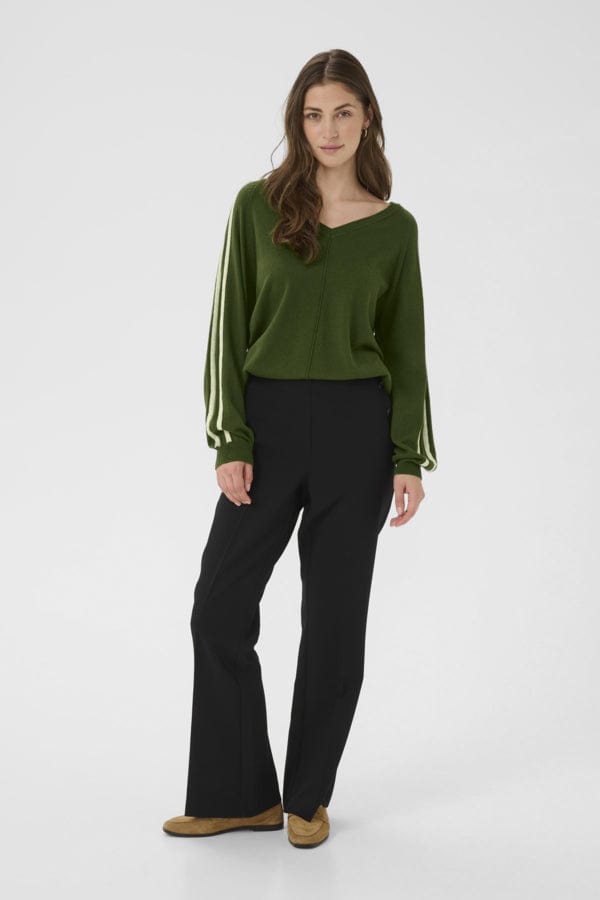 CREAM V-neck Cashmere Touch Sport Stripe Knit