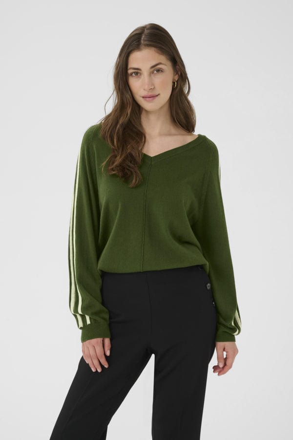CREAM V-neck Cashmere Touch Sport Stripe Knit
