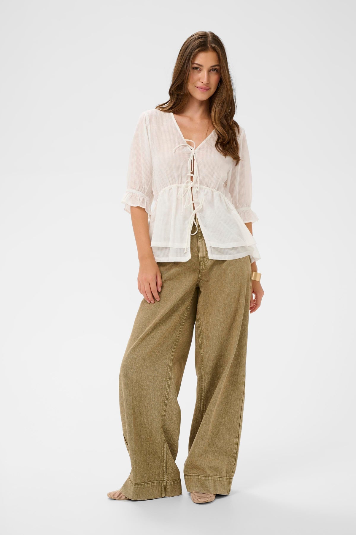 CREAM Front Tie Blouse