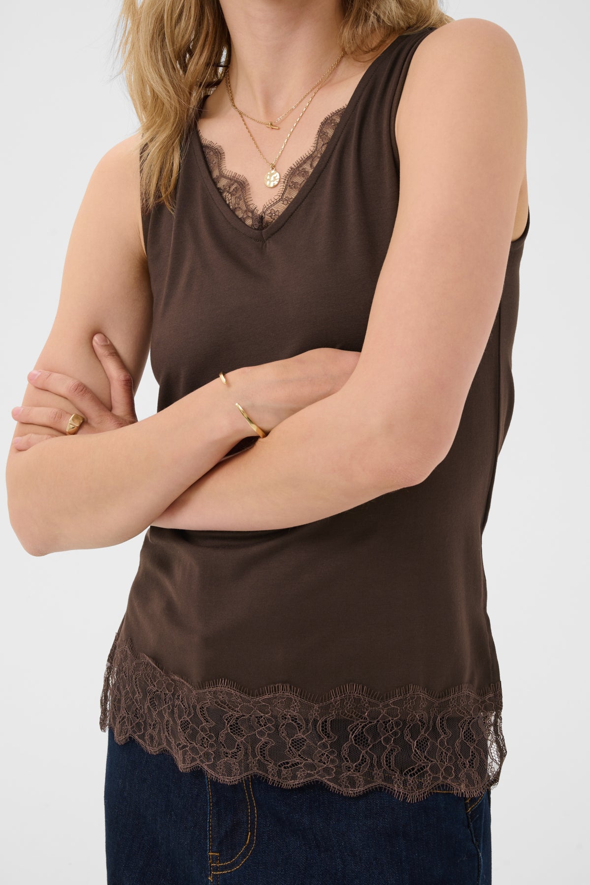 Cream Lace Trim Vest