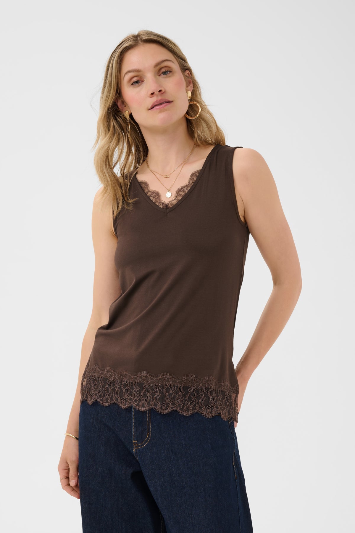 Cream Lace Trim Vest