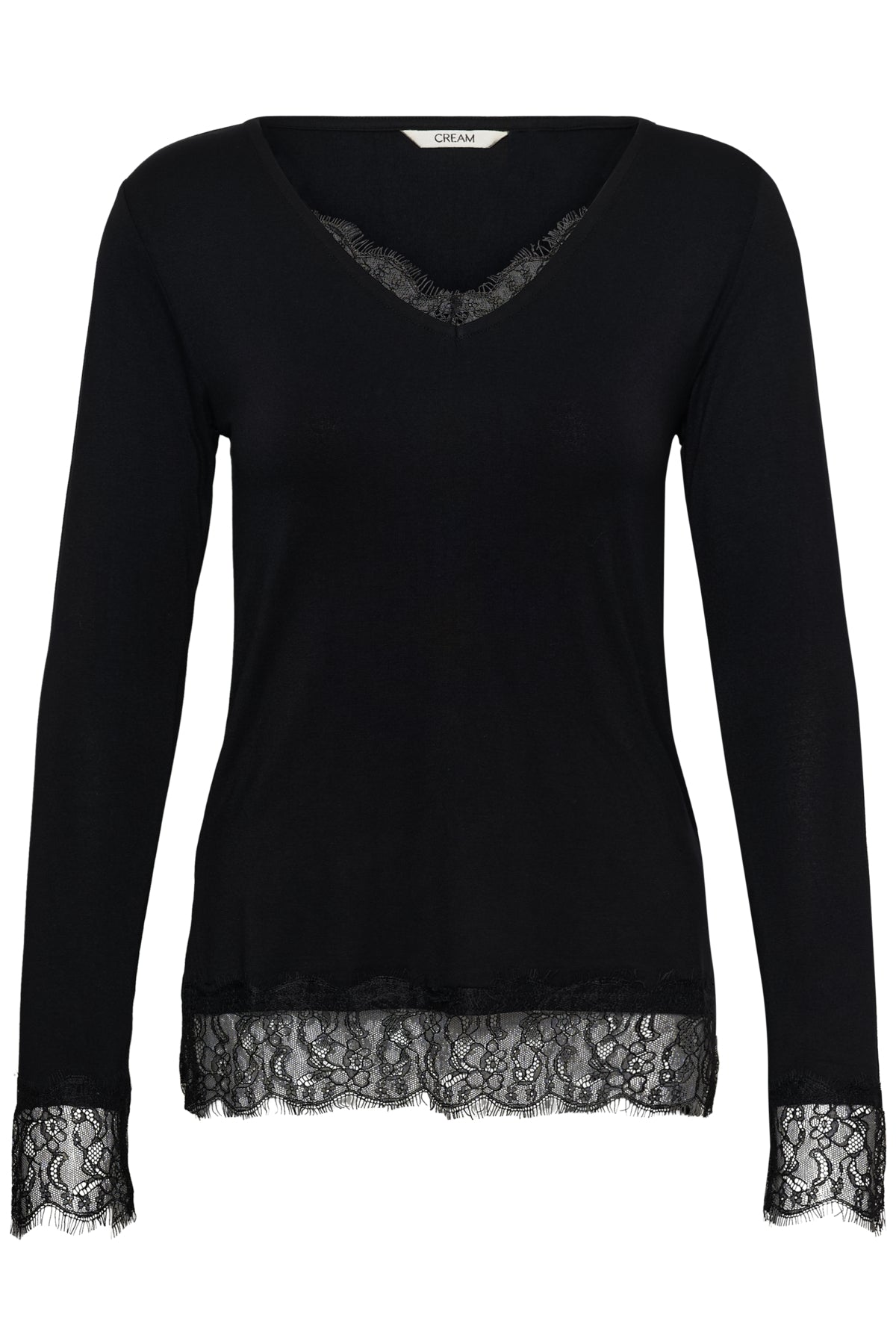 Cream Long Sleeve Lace Detail Top
