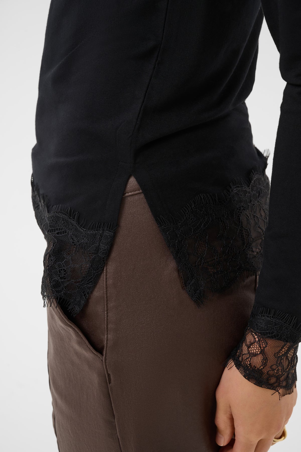 Cream Long Sleeve Lace Detail Top