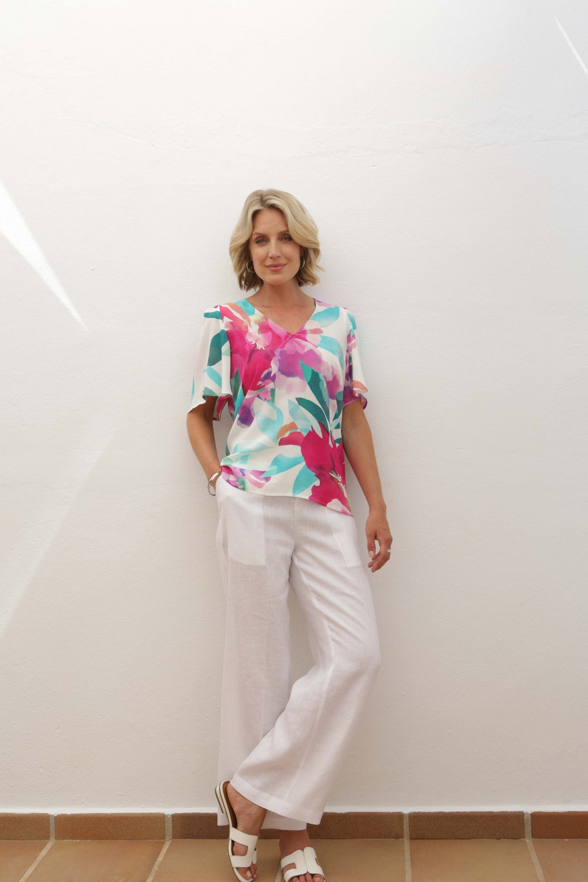 Pomodoro Orchid Print Blouse