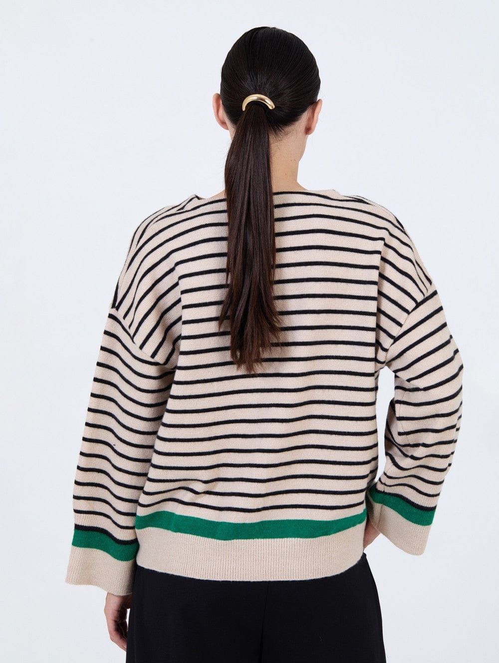 Skatie V-Neck Knit With Contrast Stripe
