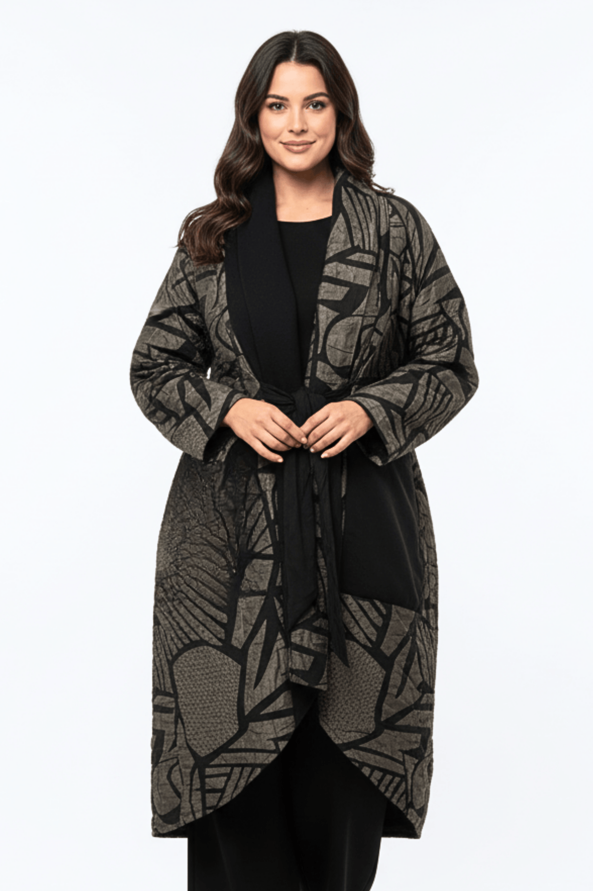ORA Tie Front Print Coat