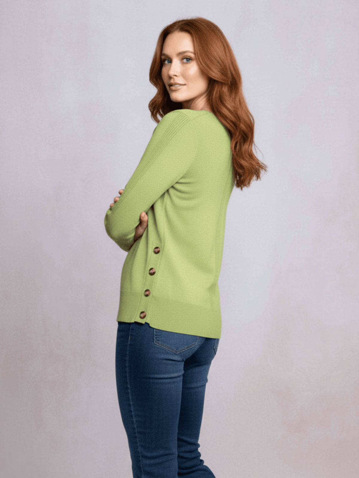 Alison Sheri Button Side V-Neck Knit