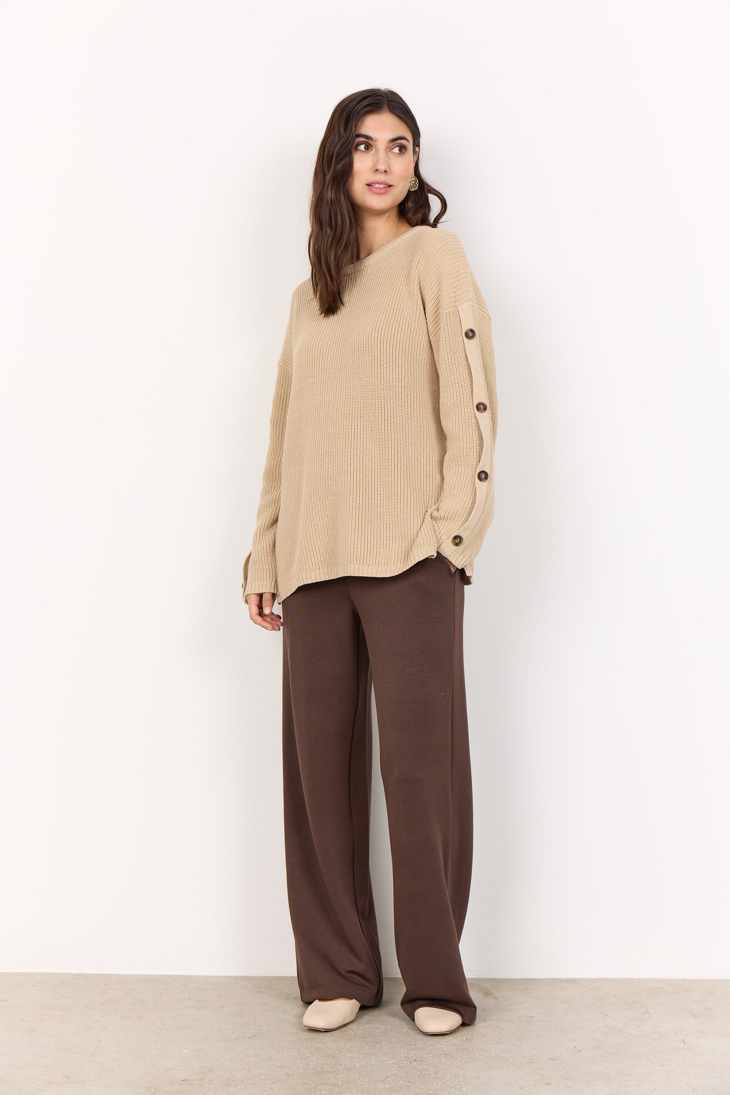 button sleeve rib knit / beige HYEON ヘヨン Soyaconcept Button Sleeve Knit – Choice Boutique