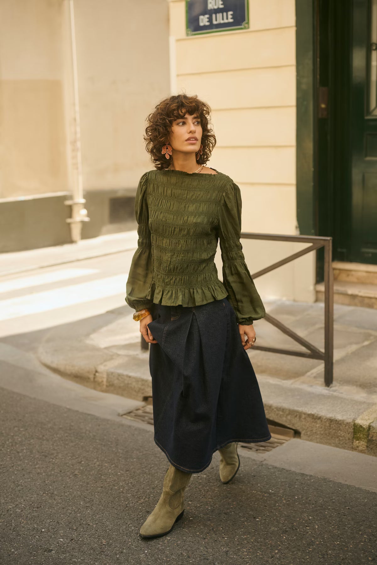 CREAM Smocked Blouse