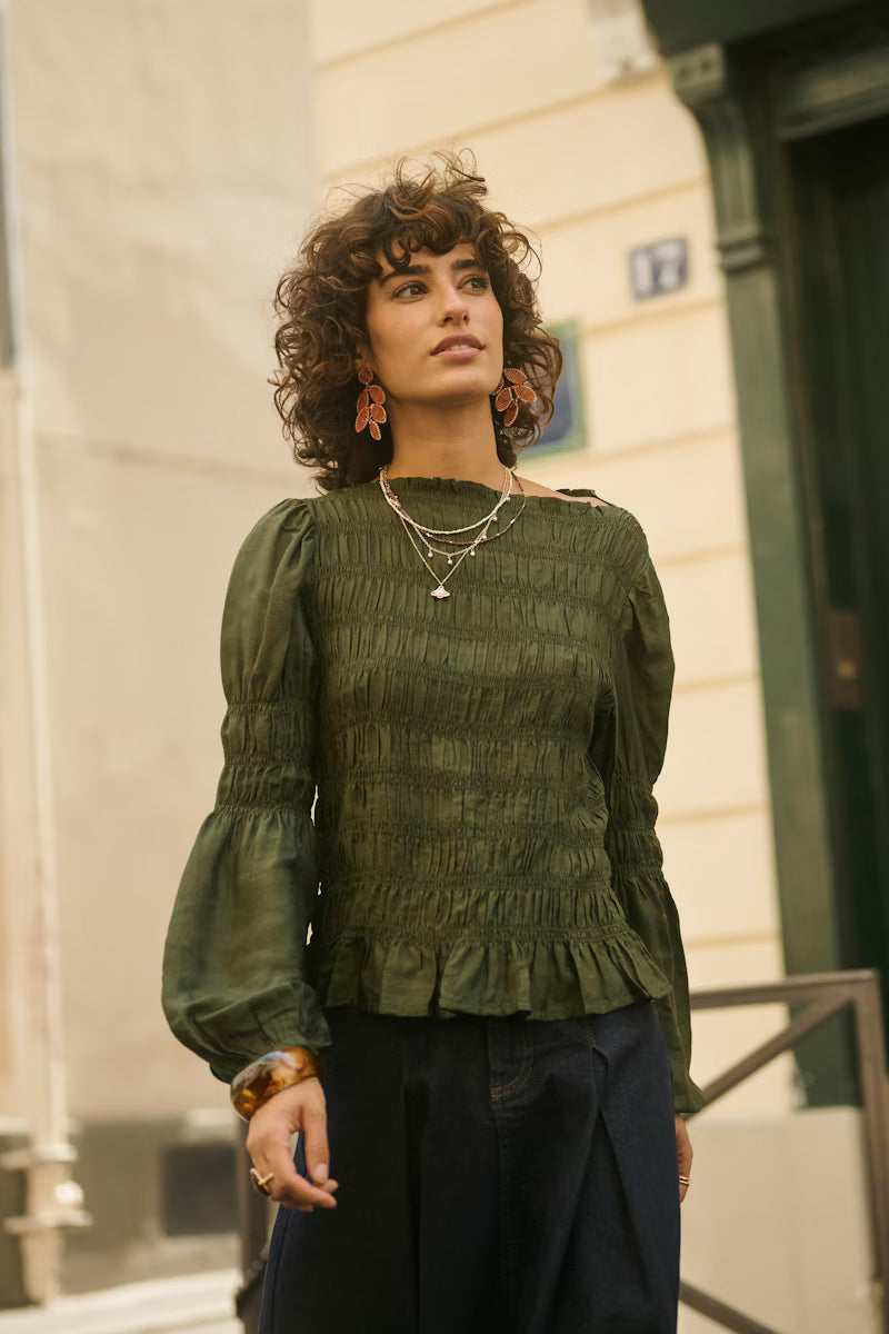 CREAM Smocked Blouse