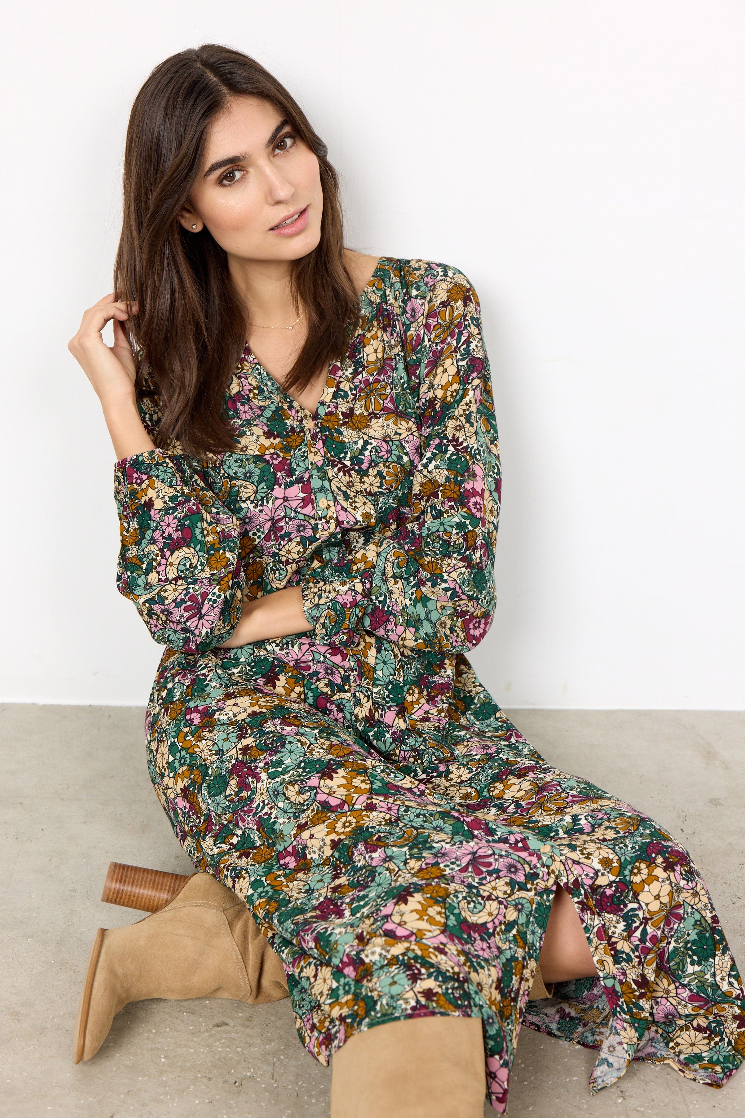 SOYACONCEPT Damen Maxikleid – Nachhaltige Viskose, Mit V-Ausschnitt & Seitenschlitzen
