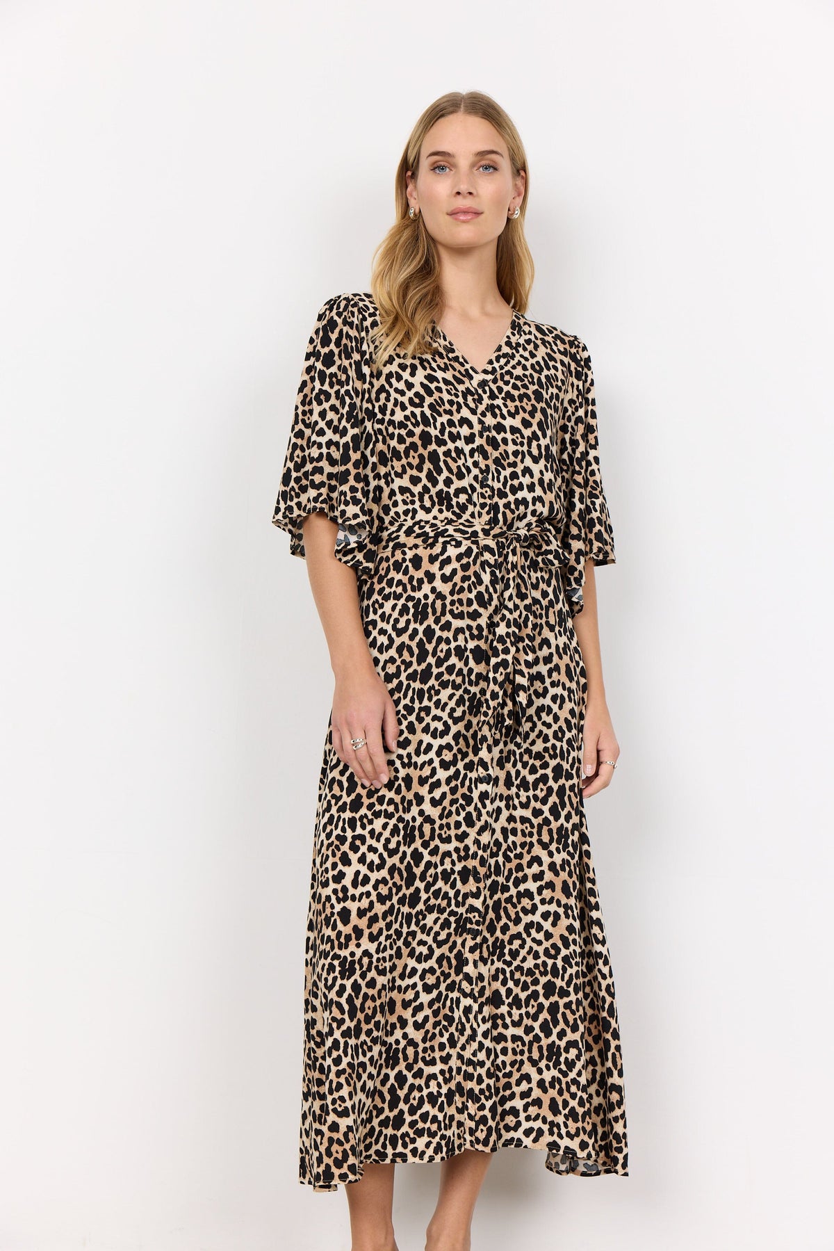 Soyaconcept Animal Print Fluted Sleeve Dress