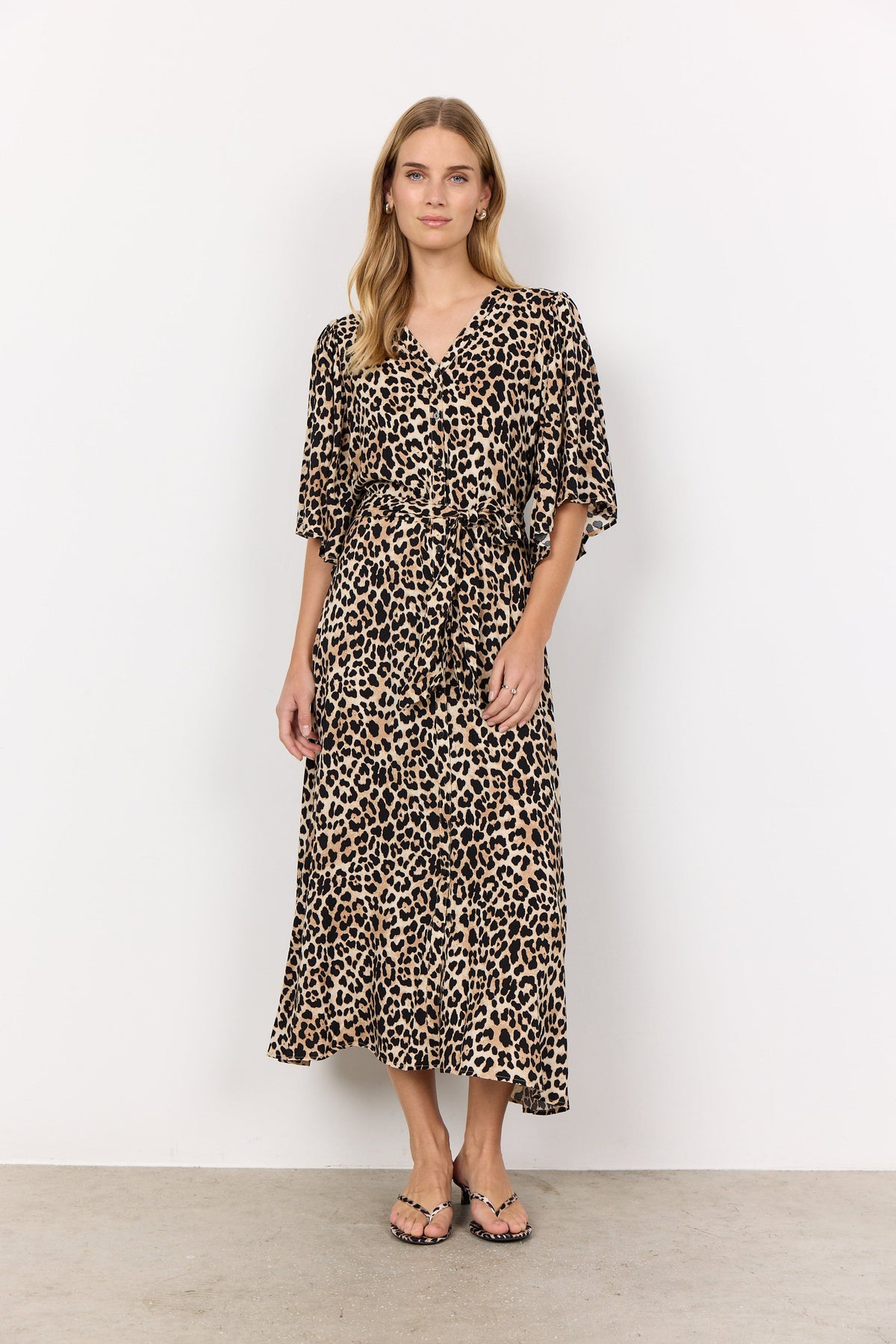 Soyaconcept Animal Print Fluted Sleeve Dress