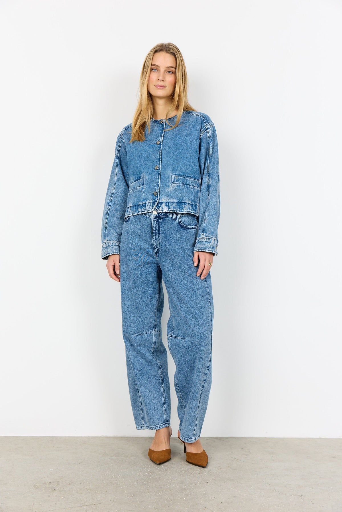 Soyaconcept Collarless Denim Jacket