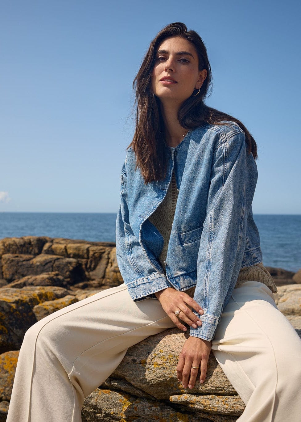 Soyaconcept Collarless Denim Jacket