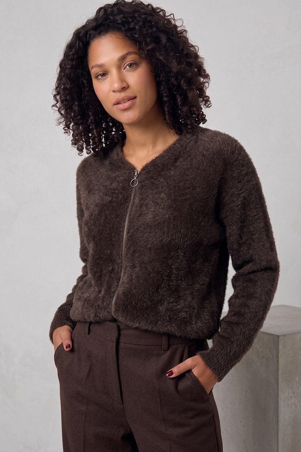 Kartner Zip Textured Cardigan