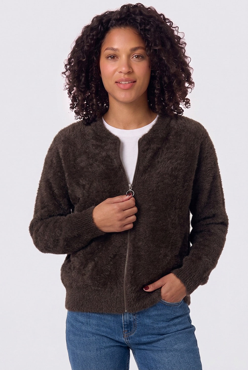 Kartner Zip Textured Cardigan