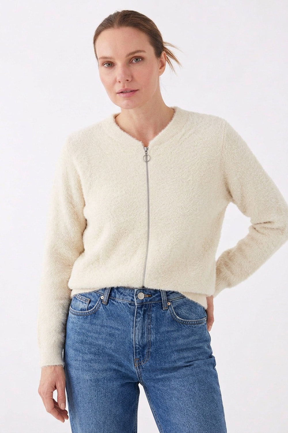Kartner Zip Textured Cardigan