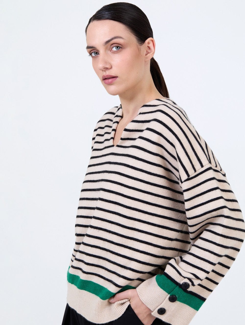Skatie V-Neck Knit With Contrast Stripe