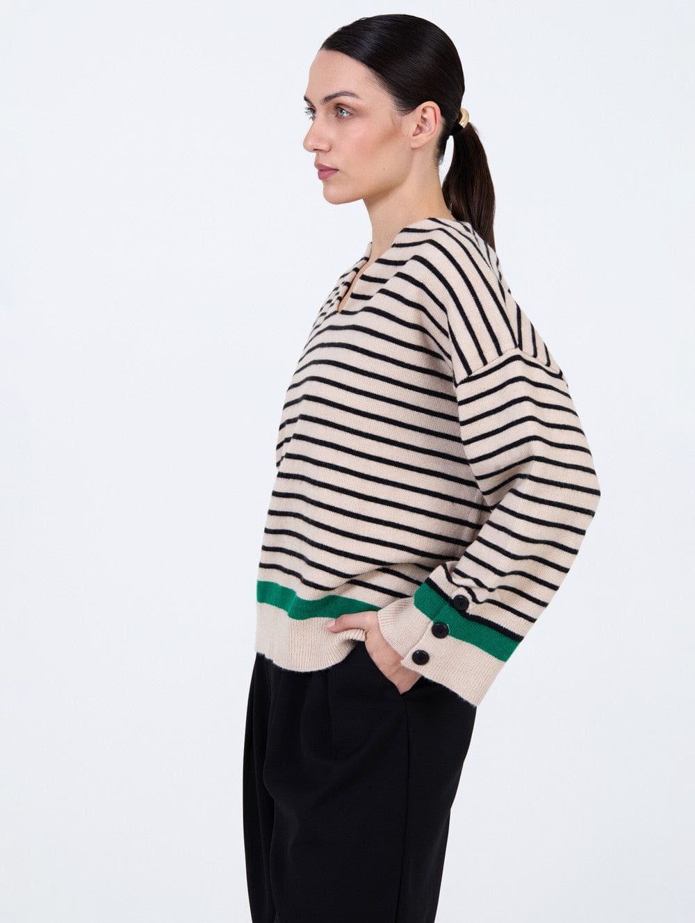Skatie V-Neck Knit With Contrast Stripe