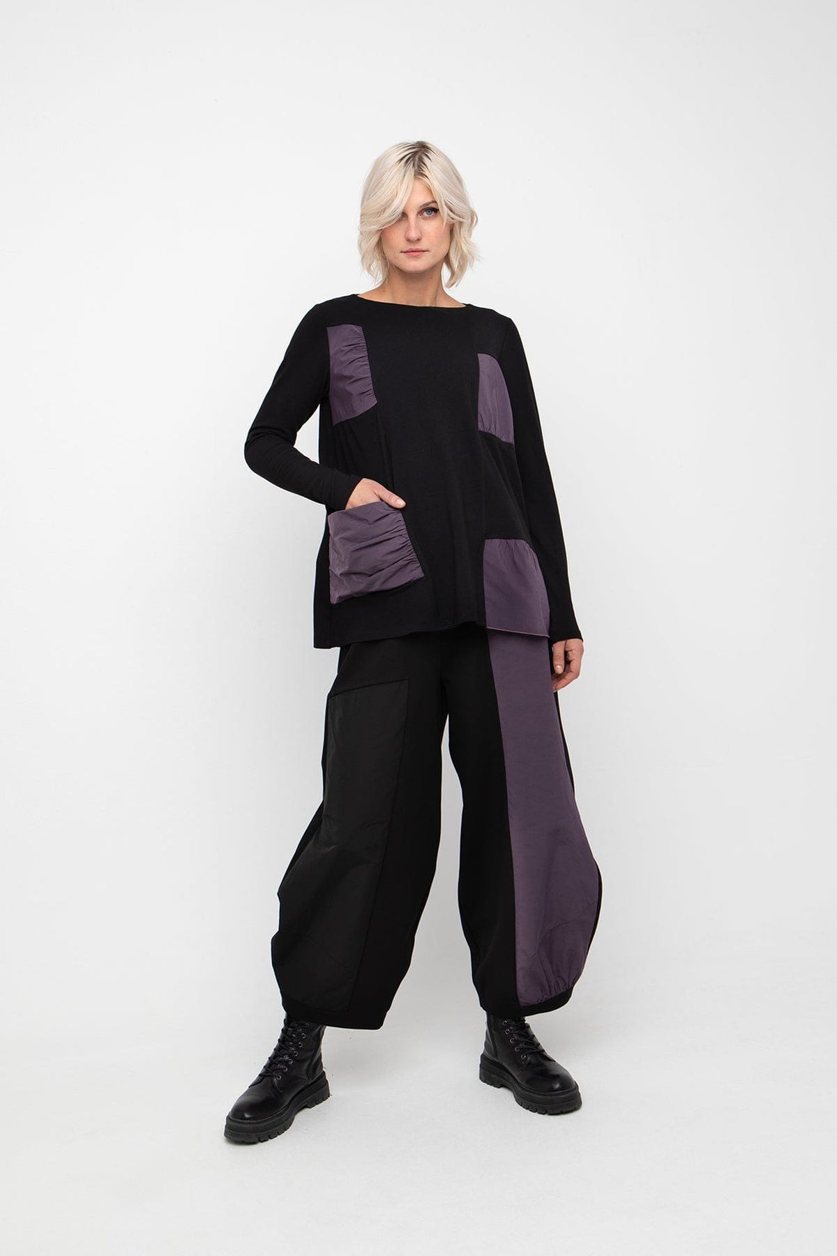 OZAI N KU Mixed Fabric Patch Top