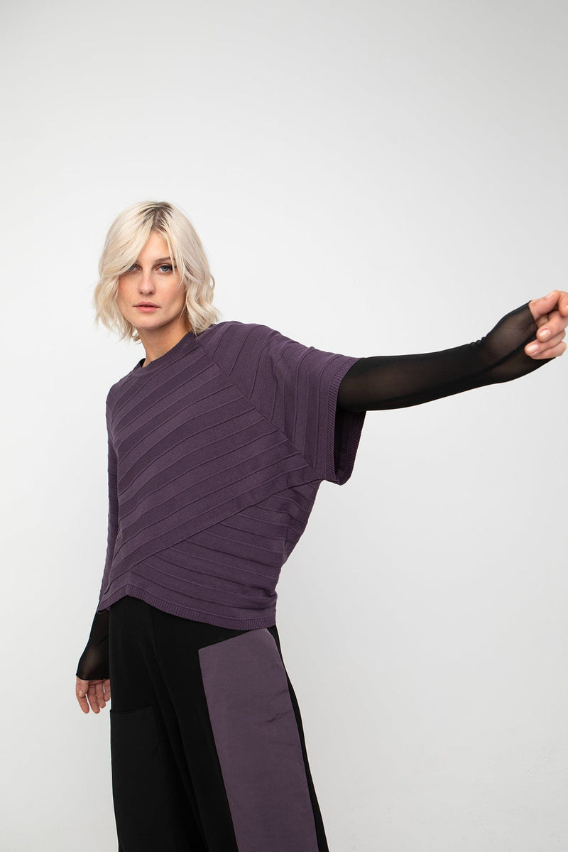Ozai N Ku - Stripe Asymm Cowl Top FINAL SALE ITEM