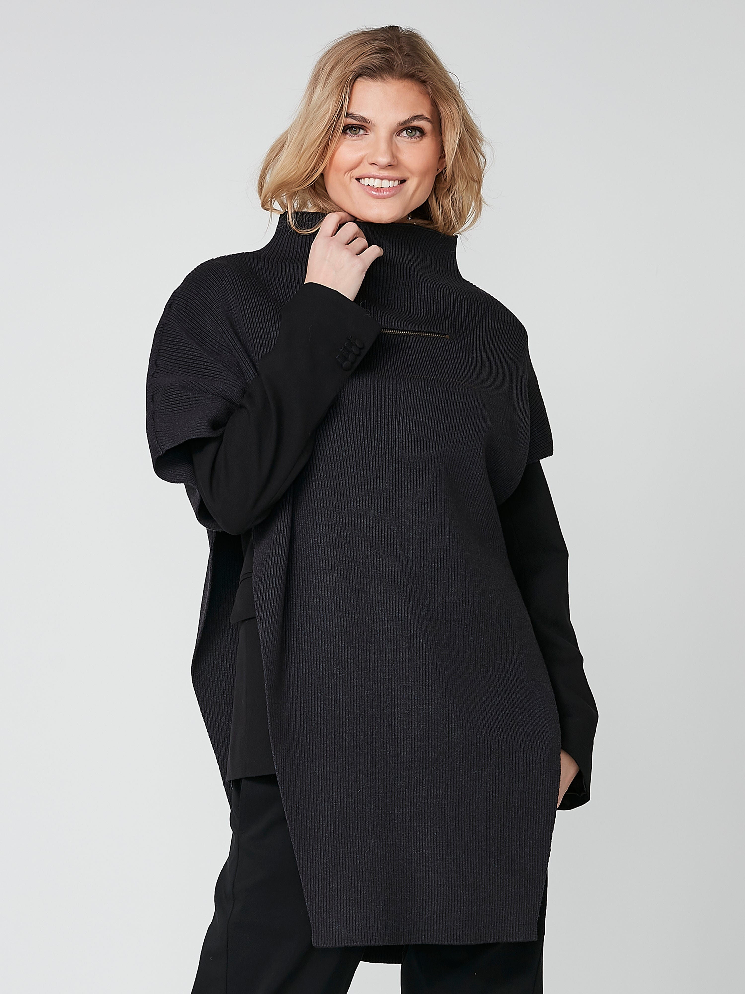 Zip Front Poncho Flat White Zip-Up Poncho