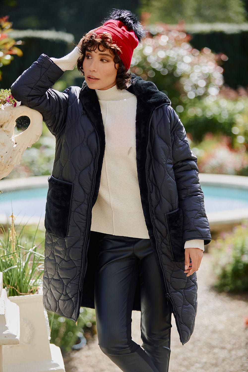 Derhy Reversible Quilted Faux Fur Coat