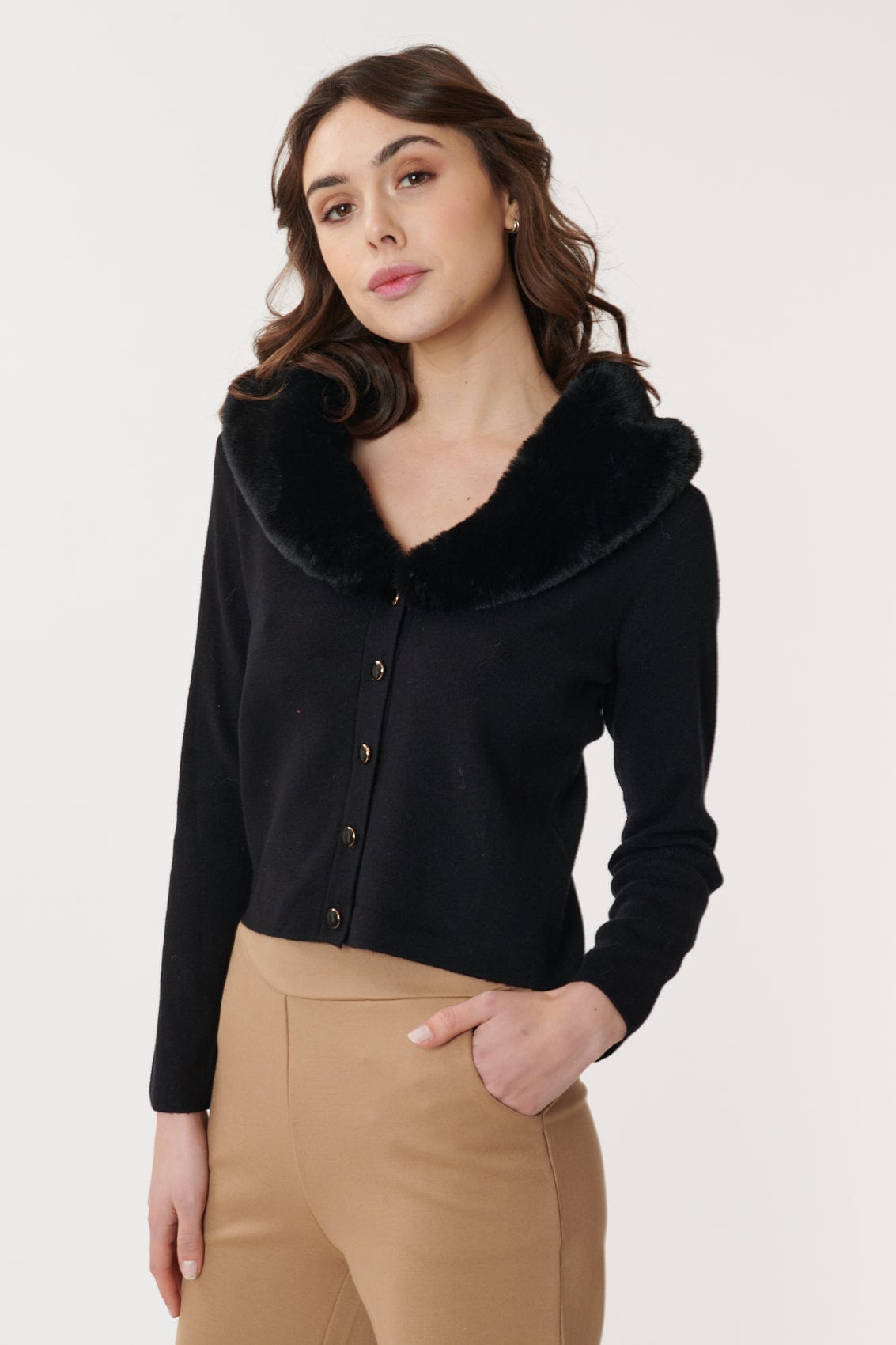 Cardigan with fur outlet sleeves