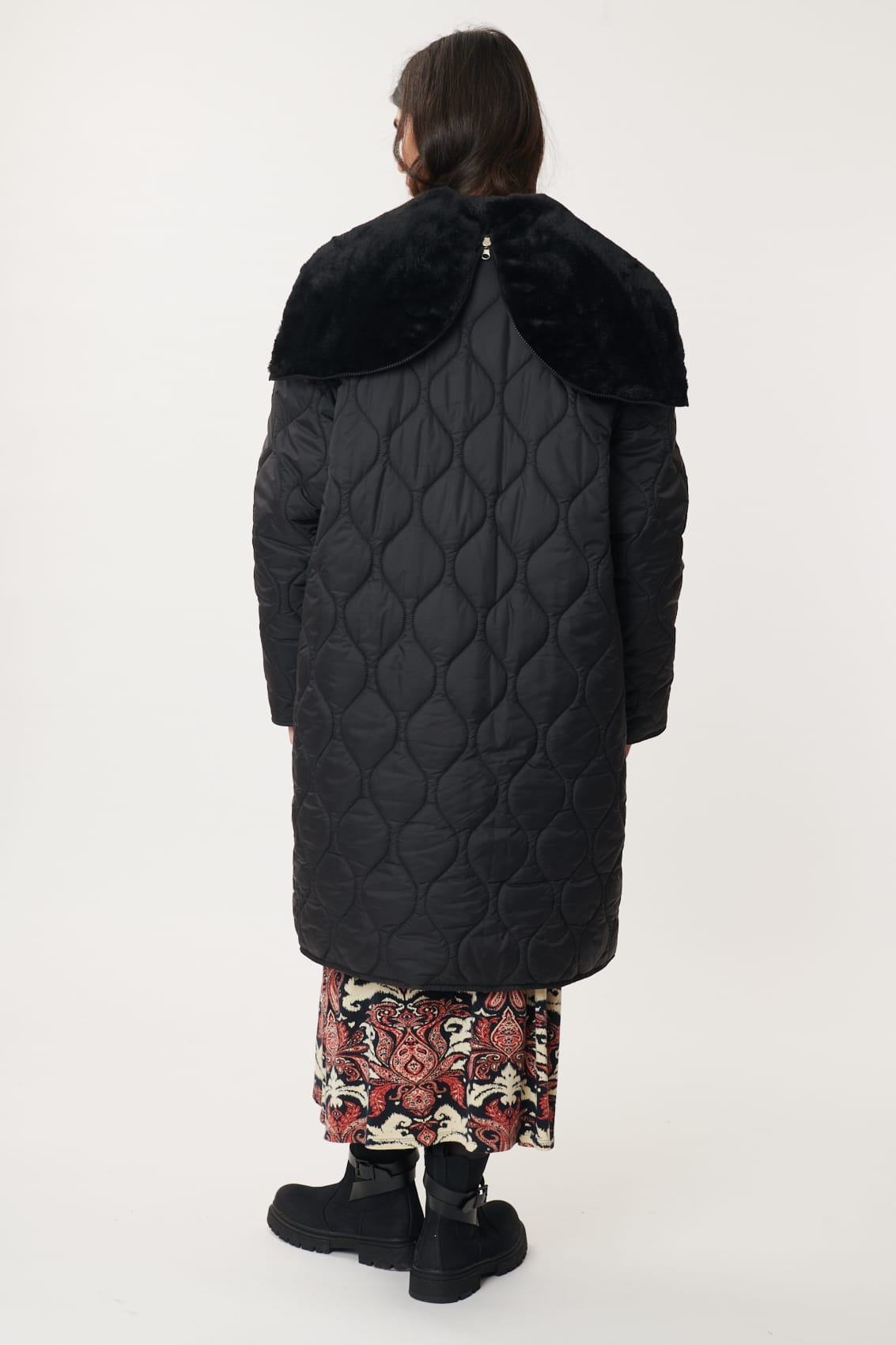 Derhy Reversible Quilted Faux Fur Coat