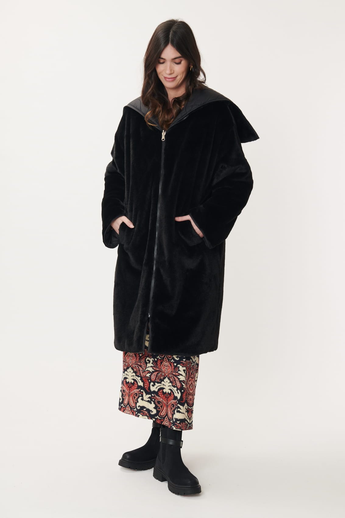 Derhy Reversible Quilted Faux Fur Coat