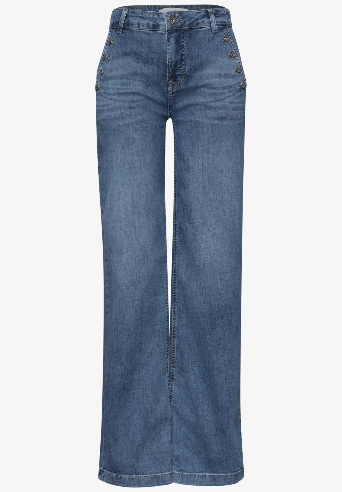 Street One Side Buttoned Wide-Leg Jean