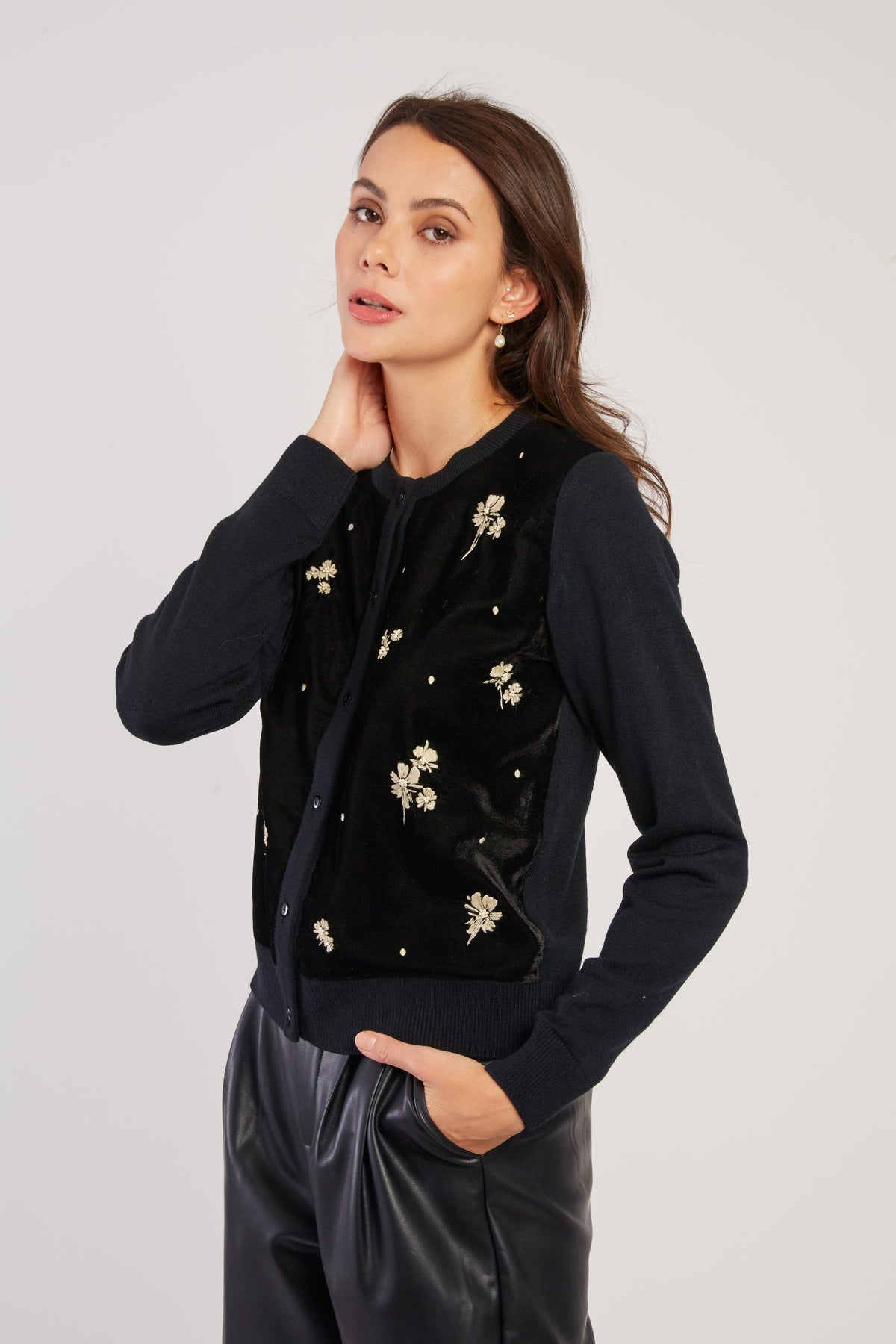 Derhy Floral Velvet Cardigan