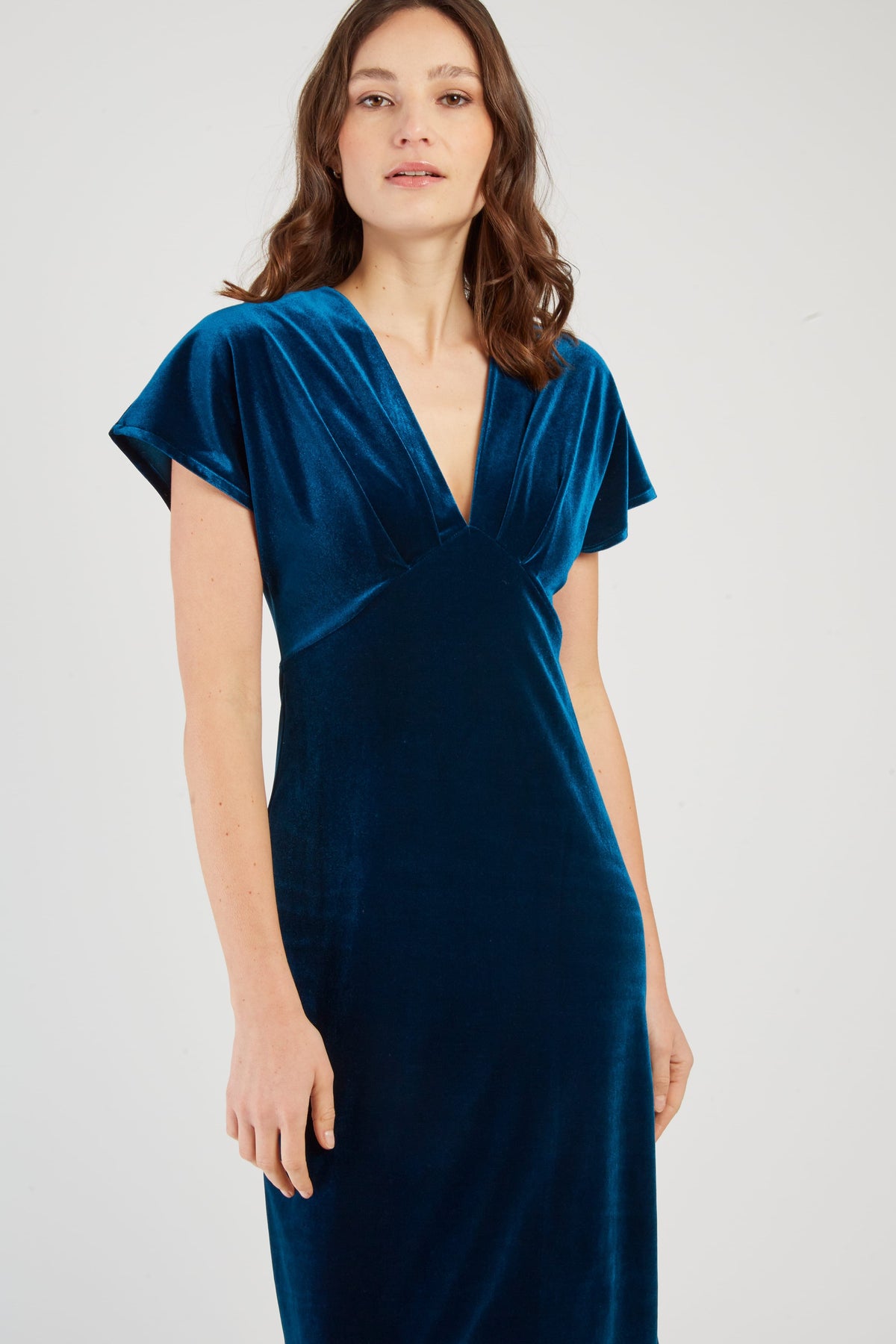 Derhy Pleat V-Neck Velvet Dress