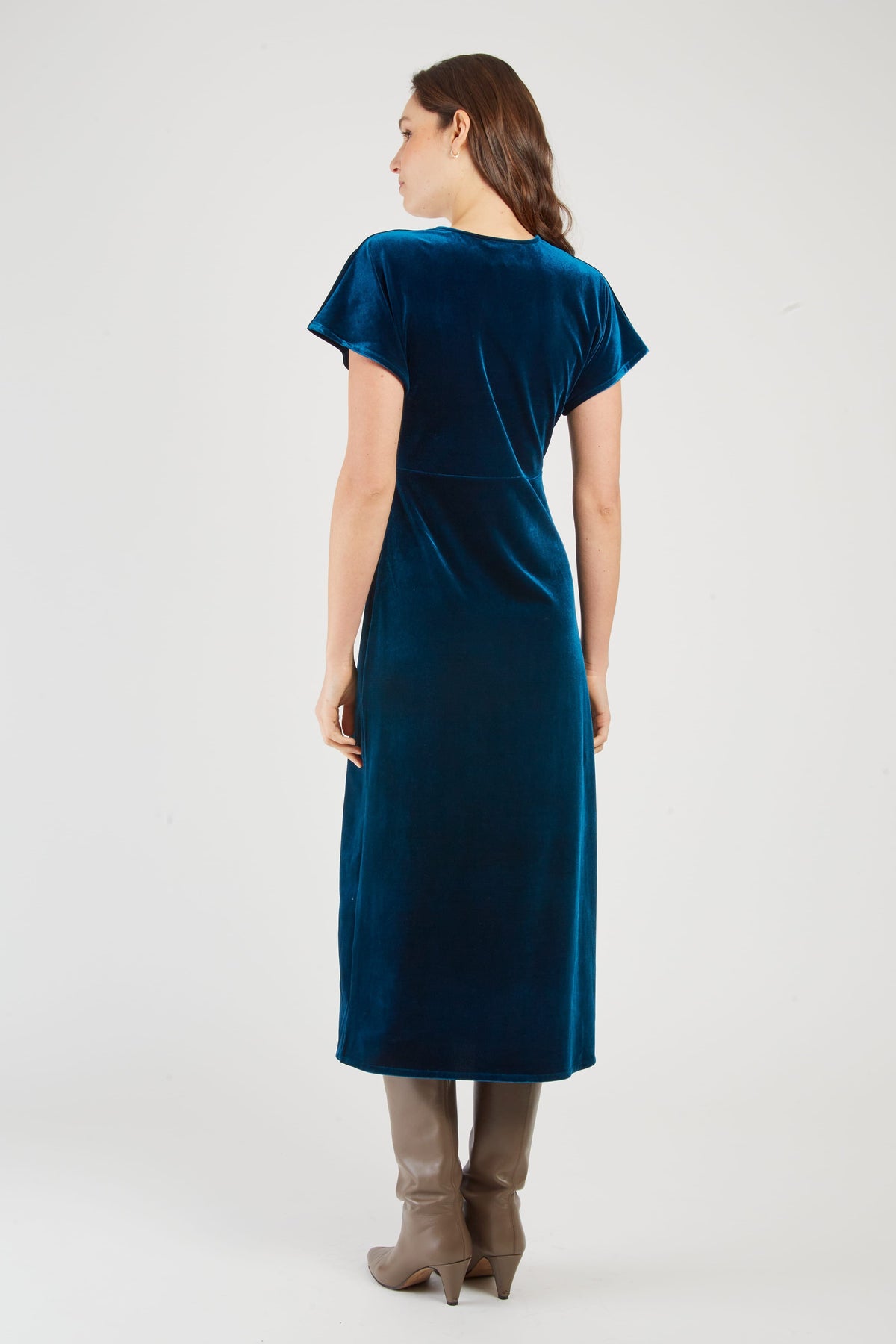 Derhy Pleat V-Neck Velvet Dress
