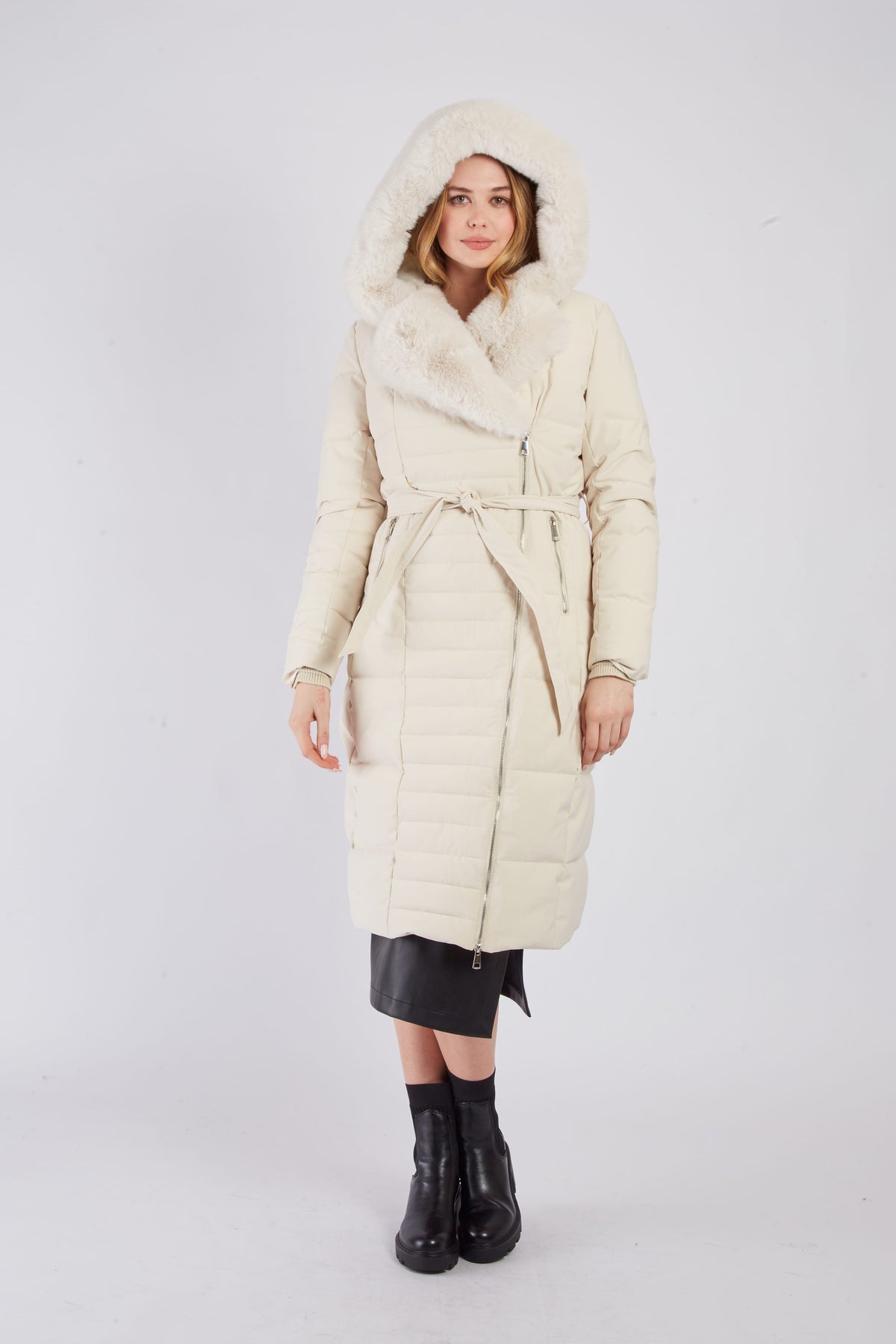 Derhy Quilted Faux Fur Coat