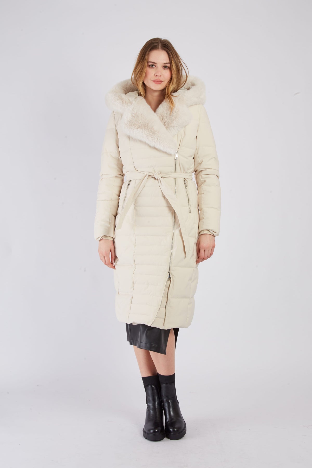 Derhy Quilted Faux Fur Coat