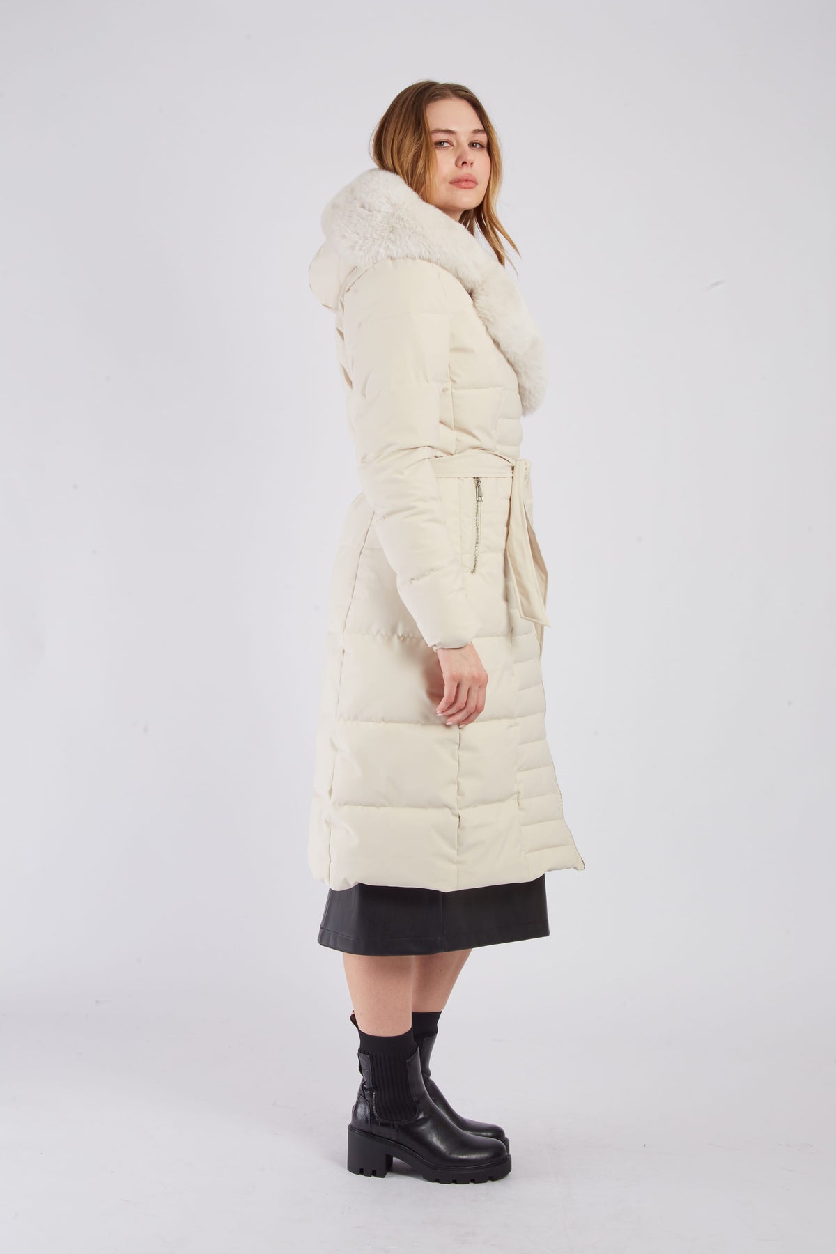 Derhy Quilted Faux Fur Coat