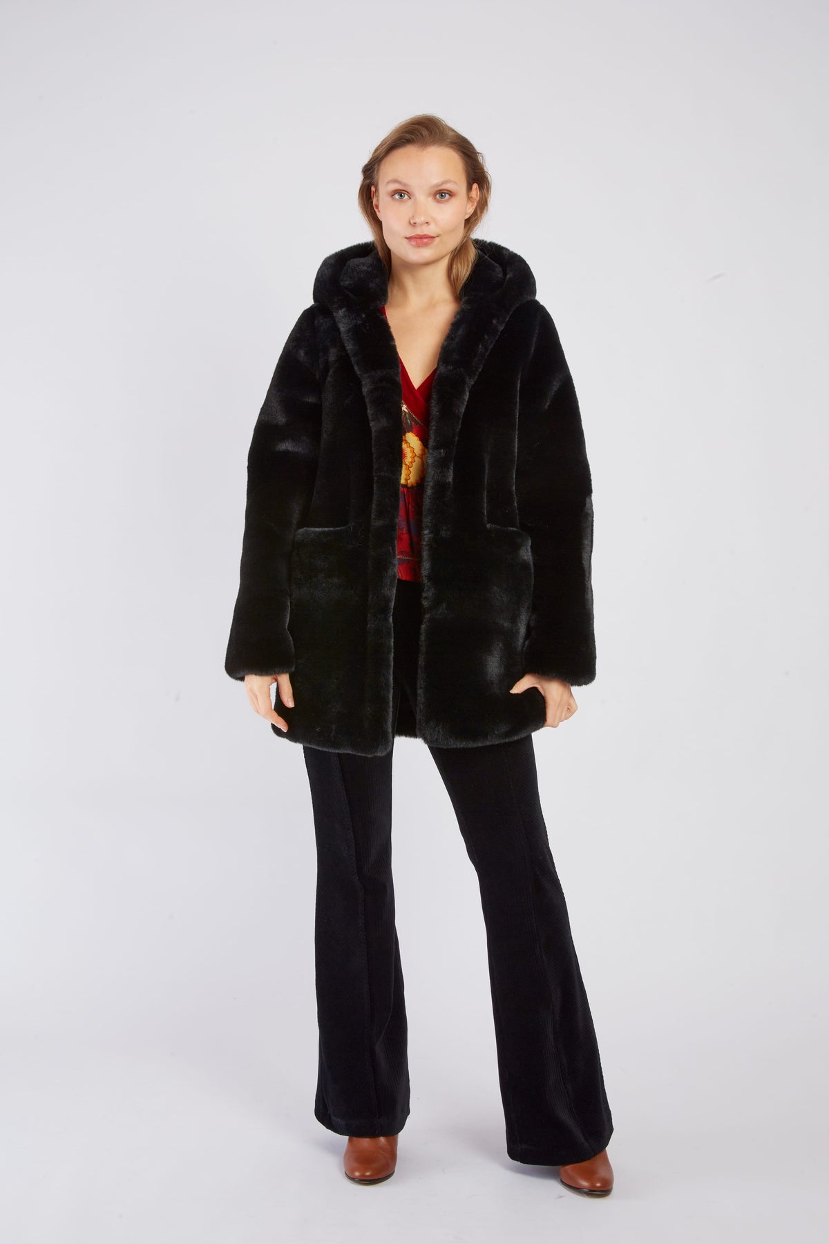 Derhy Faux Fur Pocket Coat
