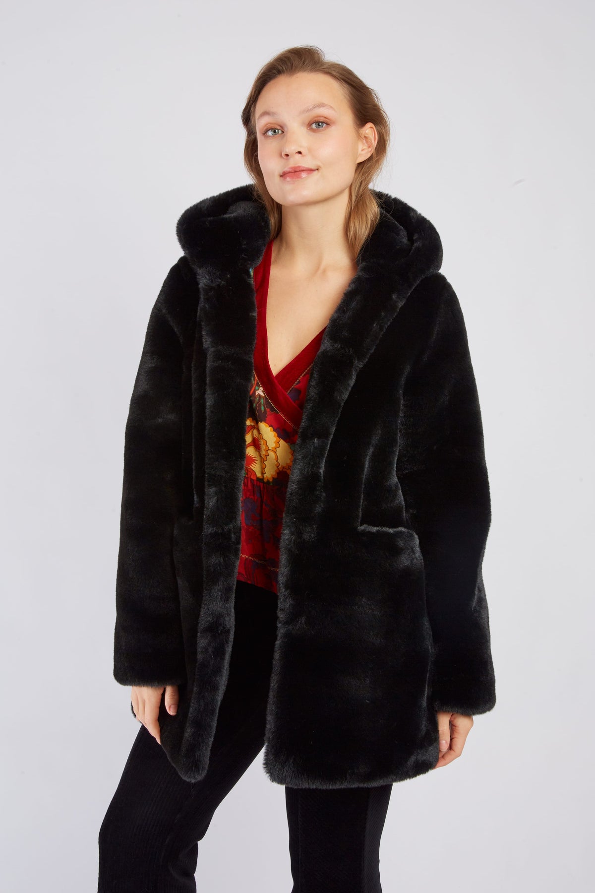 Derhy Faux Fur Pocket Coat