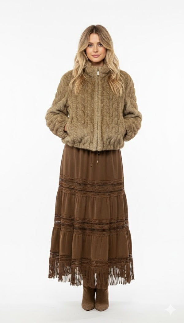 Derhy Faux Fur Cable Coat