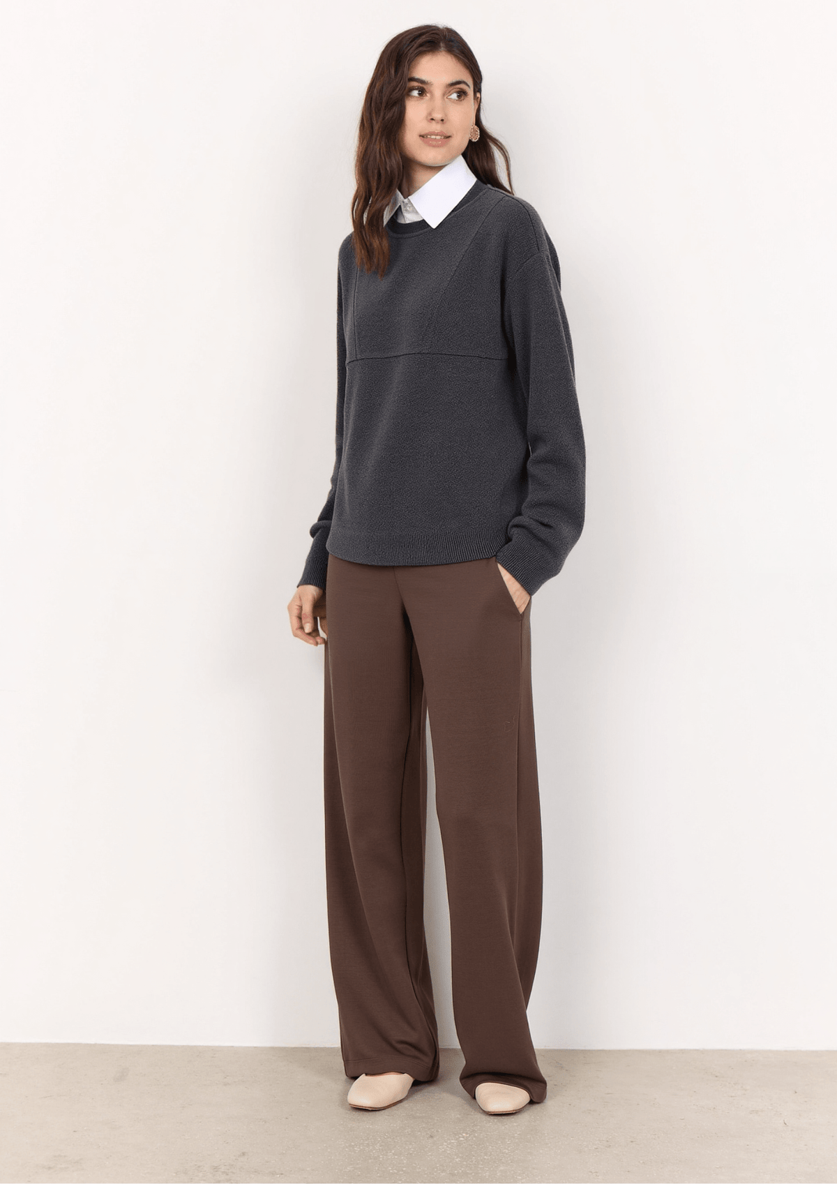 Soyaconcept Shirt Collar Seamed Fleece Sweater