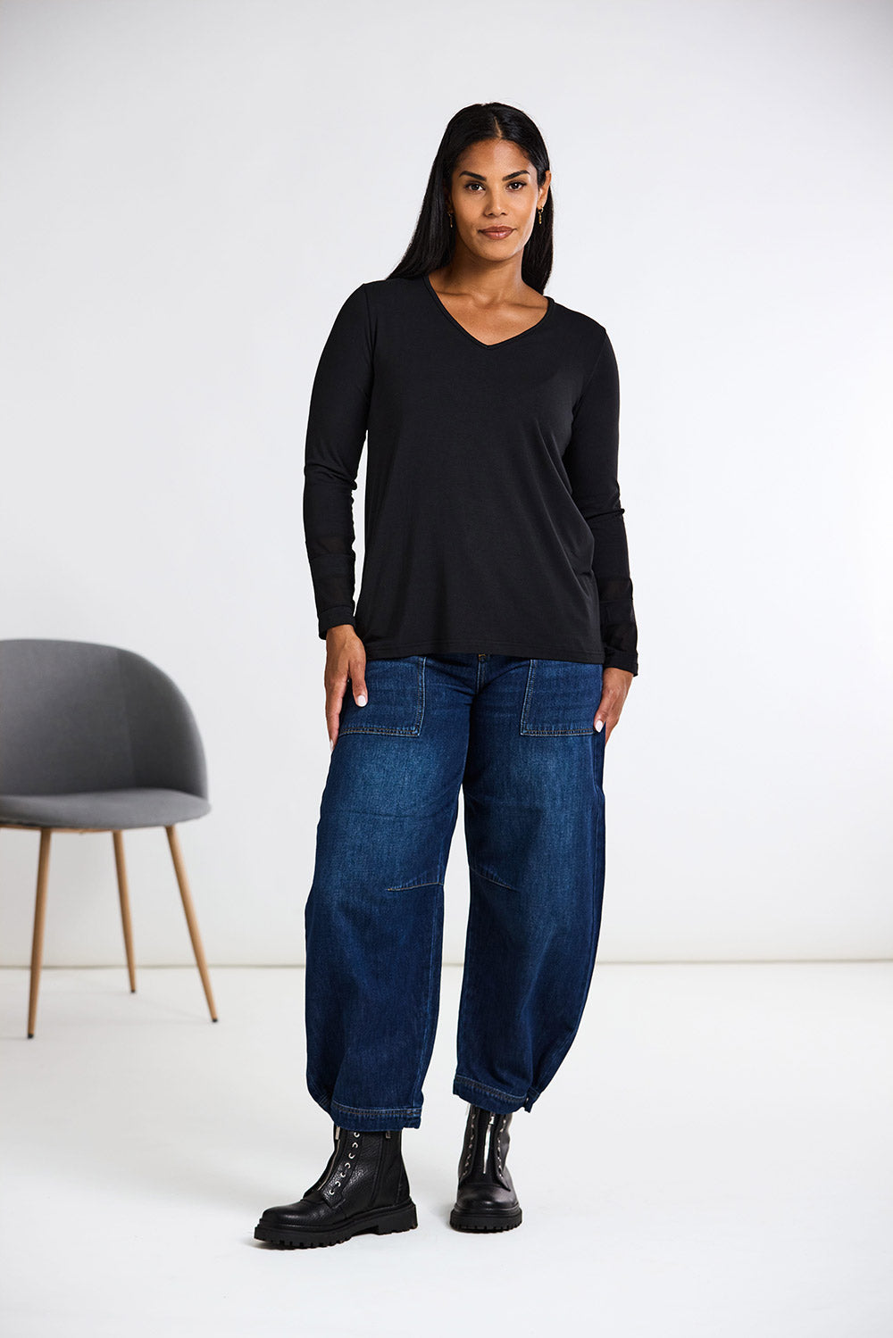 Peruzzi Banded Mesh Sleeve Top
