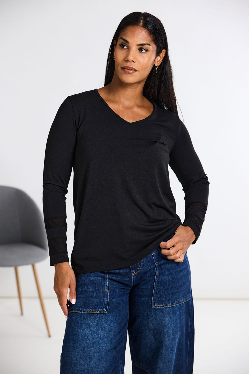 Peruzzi Banded Mesh Sleeve Top