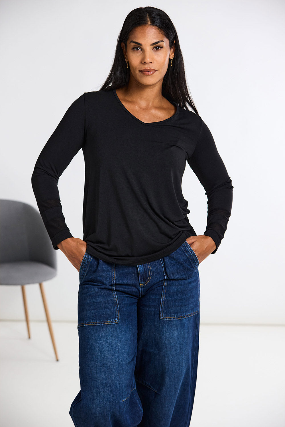 Peruzzi Banded Mesh Sleeve Top